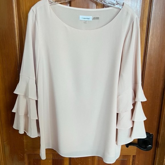 Calvin Klein Pale Pink Ruffled Sleeve Blouse Size Large - Picture 2 of 8